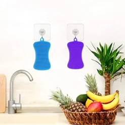 Svampar & Dukar-Skrubber Silikonsvamp Multipurpose Silikonskurdyna Diskborste Badrum Frukt Grönsaksskrubber Kökstillbehör 4st