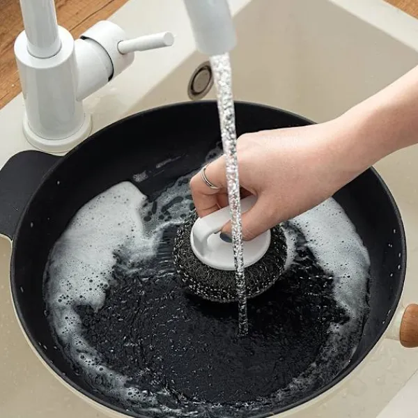 Svampar & Dukar-Skrubbsvamp med handtag, rostfritt ståltrådsbollssvamp