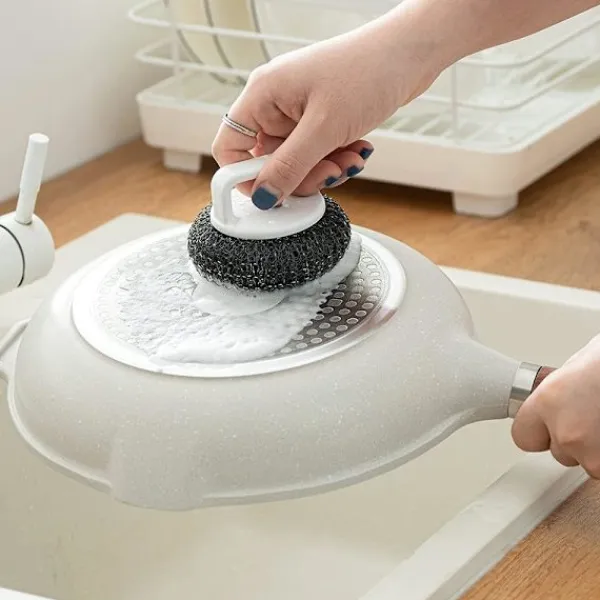 Svampar & Dukar-Skrubbsvamp med handtag, rostfritt ståltrådsbollssvamp