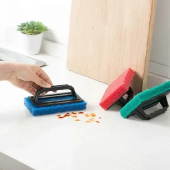 Svampar & Dukar-Skrubbsvampborste med handtag, idealisk för keramiska plattor, duschdörrar i glas