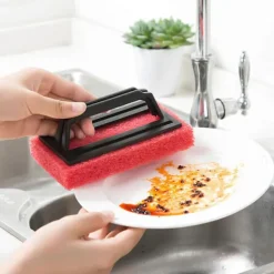 Svampar & Dukar-Skrubbsvampborste med handtag, idealisk för keramiska plattor, duschdörrar i glas