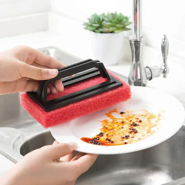 Svampar & Dukar-Skrubbsvampborste med handtag, idealisk för keramiska plattor, duschdörrar i glas