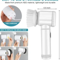 W Städmaskiner-Sladdlös roterande skrubber, 5 borsthuvuden, elektrisk rengöring