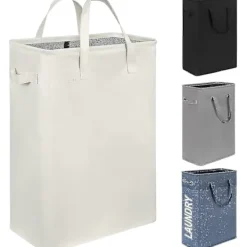 YIXI Tvättillbehör-Smal tvättkorg Slank tvättkorg med fällbart handtag Smutskläder Bärbar smal tvättkorg Organiseringslådor (55 cm, Beige