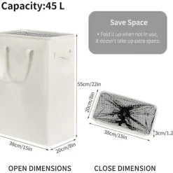 YIXI Tvättillbehör-Smal tvättkorg Slank tvättkorg med fällbart handtag Smutskläder Bärbar smal tvättkorg Organiseringslådor (55 cm, Beige