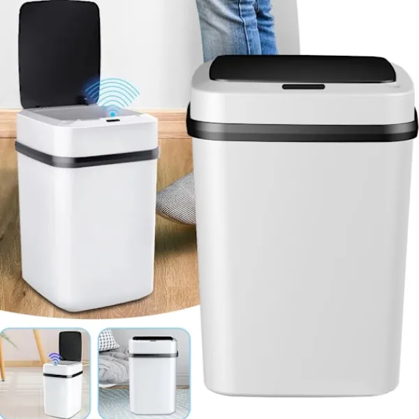 LBSS Soptunnor-Smarts Sensor papperskorg med lock Stor kapacitet Slitstark papperskorg för badrum Toalett