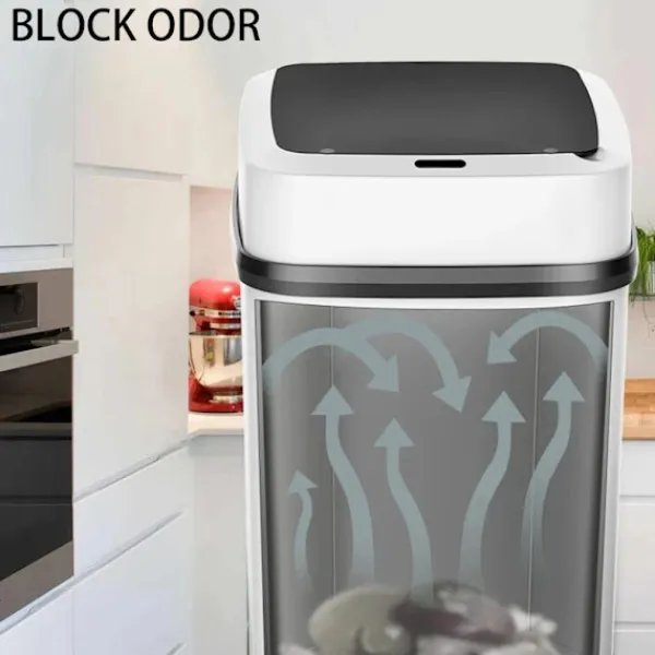 LBSS Soptunnor-Smarts Sensor papperskorg med lock Stor kapacitet Slitstark papperskorg för badrum Toalett