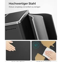 Pavil Soptunnor-SONGMICS återvinningskärl, 3 x 18 L trippelkök, 3-fack pedalbehållare, svart