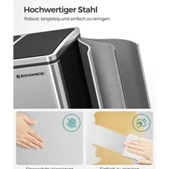 Pavil Soptunnor-SONGMICS återvinningskärl, 3 x 18 L trippelkökskärl, 3-fack pedalbehållare, silver