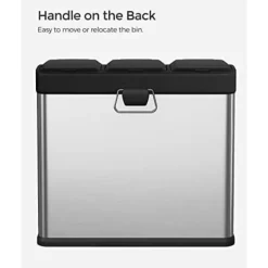 Pavil Soptunnor-SONGMICS återvinningskärl, 3-i-1 pedalkorg, 24-liters metallsoptunna, stål, silver