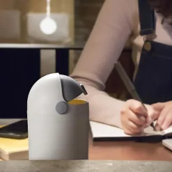 Soptunnor-Söt liten skrivbordsbehållare med lock, mini papperskorg för skrivbordet (grå)