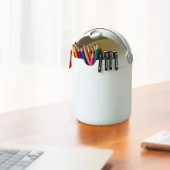Soptunnor-Söt liten skrivbordsbehållare med lock, mini papperskorg för skrivbordet (grå)