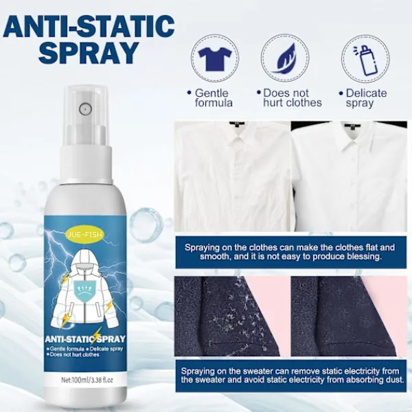 FMYSJ Rengöringsmedel-Statisk Spray för Kläder, Statisk Spray, Statisk Eliminator Spray, Statisk Bortskaffare för Kläder, Statisk Skyddsspray för Kläder, 100ml (FMY)