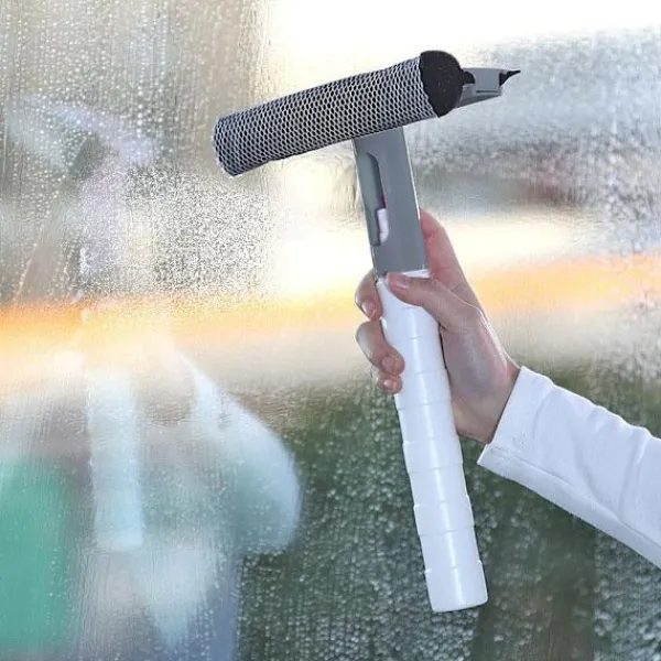 Northix Fönsterrengöring-Städskrapa med Inbyggd Sprayflaska - Grå