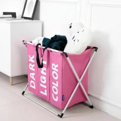 B2X Tvättillbehör-Stilren 3-delad Tvättkorg: Modern Design, Sortera & Förvara