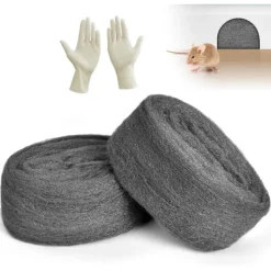 Skadedjur & Insekter-Ståltråd, 2 st 0000 stålull, 8m 100g Anti-mus stålull, Rengöringstråd för rengöring och polering av trä och glas, levereras med handskar