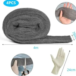 Skadedjur & Insekter-Ståltråd, 2 st 0000 stålull, 8m 100g Anti-mus stålull, Rengöringstråd för rengöring och polering av trä och glas, levereras med handskar