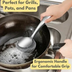 Rengöringsmedel-Stålullsskrubber Diskborste med Handtag Djuprengörande Metallskrubbset Stålskrubber för Di