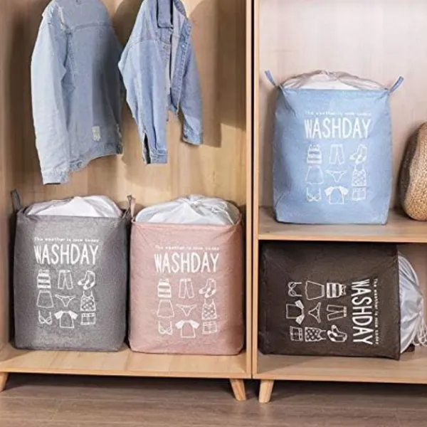 Tvättillbehör-Stor smutsig tvättkorg, täcke, kläder, leksaker och diverse förvaringsväska, dammtät dragskoöppning, hopfällbar