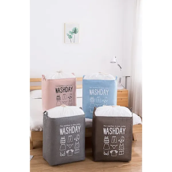 Tvättillbehör-Stor smutsig tvättkorg, täcke, kläder, leksaker och diverse förvaringsväska, dammtät dragskoöppning, hopfällbar