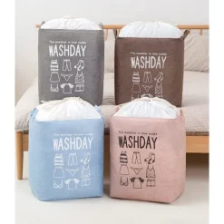 Tvättillbehör-Stor smutsig tvättkorg, täcke, kläder, leksaker och diverse förvaringsväska, dammtät dragskoöppning, hopfällbar