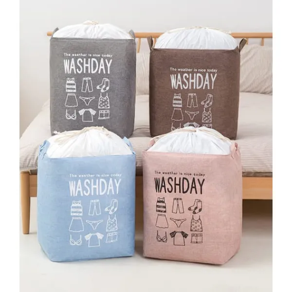 Tvättillbehör-Stor smutsig tvättkorg, täcke, kläder, leksaker och diverse förvaringsväska, dammtät dragskoöppning, hopfällbar