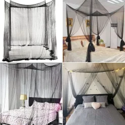 Skadedjur & Insekter-Stort fyrkantigt myggnät med fyra öppningar, snabb och enkel installation, för enkel- och dubbelsängar – svart