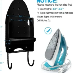 Strykjärn-Strykbrädehållare, Elektrisk Strykjärn Vägghållare, Strykbräda Förvaringsorganisatör, Över Dörr Strykkorg eller Väggmontering i Tvättstuga [Svart]