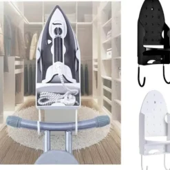 Strykjärn-Strykbrädehängare, väggmonterad elektrisk strykjärnshållare Strykbrädehållare med avtagbara krokar för hem badrumshylla