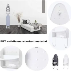 Strykjärn-Strykbrädehängare, väggmonterad elektrisk strykjärnshållare Strykbrädehållare med avtagbara krokar för hem badrumshylla