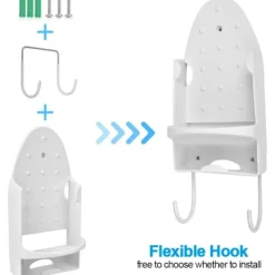 Strykjärn-Strykbrädesställ, Strykjärnsväggfäste, Strykbrädesförvaringsställ, Dörrstrykkorg [Vit]