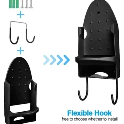 Strykjärn-Strykbrädesställ, Strykjärnsväggställ, Strykbrädesförvaringsställ, Dörrstrykjärnskorg [Svart]