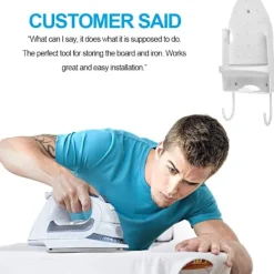 Strykjärn-Strykbrädeställ, Väggfäste för strykjärn, Förvaringsställ för strykbräda, Dörrstrykkorg [Vit]