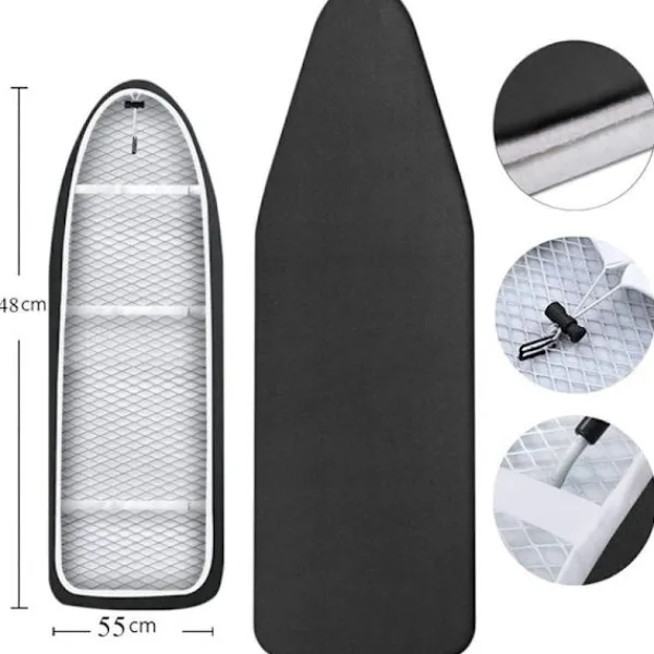 Strykjärn-Strykbrädesöverdrag 148x55cm, Extra Stort Strykbrädesöverdrag med 100% Bomullstopp och Tjock Vaddering, Lätt att Installera och Brännsäkert (XXL, Svart) | Fyndiq