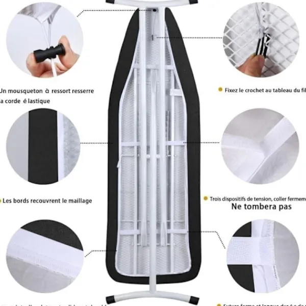 Strykjärn-Strykbrädesöverdrag 148x55cm, Extra Stort Strykbrädesöverdrag med 100% Bomullstopp och Tjock Vaddering, Lätt att Installera och Brännsäkert (XXL, Svart) | Fyndiq