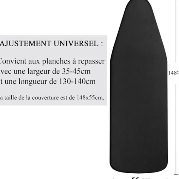 Strykjärn-Strykbrädesöverdrag 148x55cm, Extra Stort Strykbrädesöverdrag med 100% Bomullstopp och Tjock Vaddering, Lätt att Installera och Brännsäkert (XXL, Svart) | Fyndiq