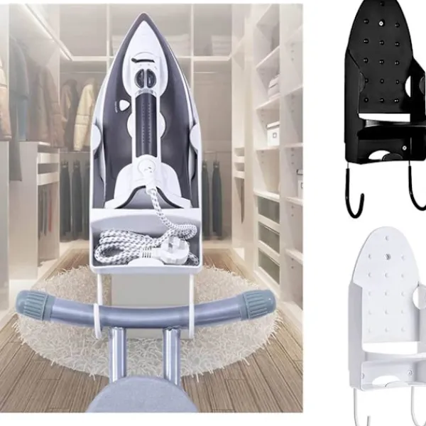 Strykjärn-Strykjärnsbrädehängare, väggmonterad elektrisk strykjärnshållare strykjärnsbrädehållare med avtagbara krokar för hem badrumshylla dörr.