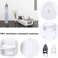 Strykjärn-Strykjärnsbrädehängare, väggmonterad elektrisk strykjärnshållare strykjärnsbrädehållare med avtagbara krokar för hem badrumshylla dörr.