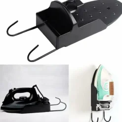 Strykjärn-Strykjärnsbrädesställ med stålhakar - Elektrisk strykjärnshylla - Värmebeständig väggmontering - Strykjärnsbrädesförvaringskrok (Svart)
