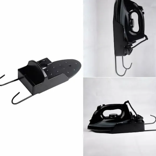 Strykjärn-Strykjärnsbrädesställ med stålhakar - Elektrisk strykjärnshylla - Värmebeständig väggmontering - Strykjärnsbrädesförvaringskrok (Svart)