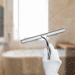 Fönsterrengöring-Sunrain duschskrapa, fönsterraka i rostfritt stål, 12 tum duschskrapa med väggmonterad krok, utan borrning, för duschväggar, badrum, kök, fönster