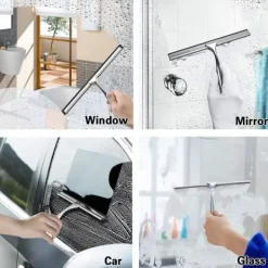 Fönsterrengöring-Sunrain duschskrapa, fönsterraka i rostfritt stål, 12 tum duschskrapa med väggmonterad krok, utan borrning, för duschväggar, badrum, kök, fönster