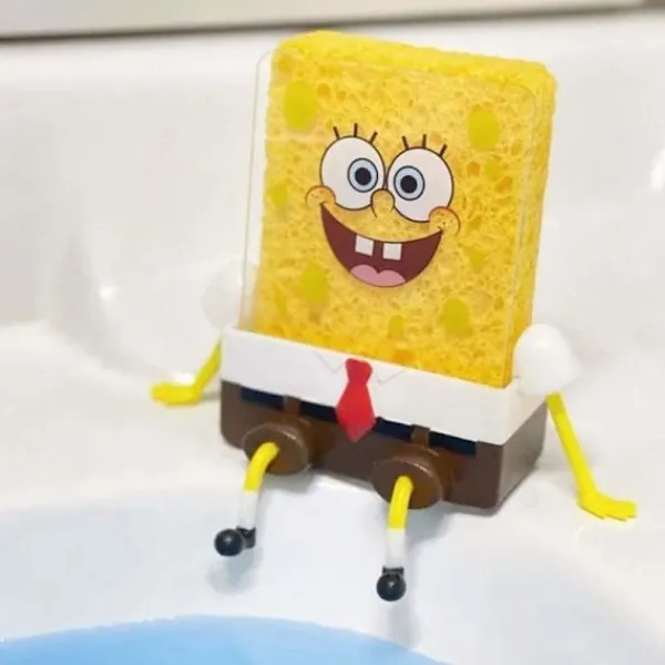 Svampar & Dukar-Svampformad svamphållare med svamp, SpongeBob-hållare för köksrengöringssvampar, diskbänkshylla för svamptorkning