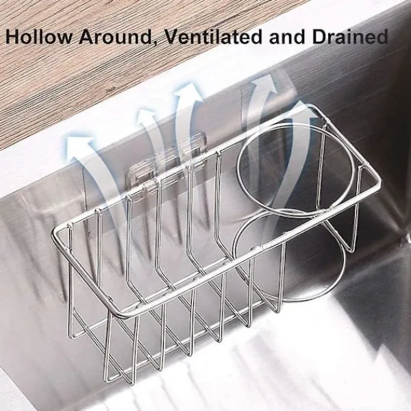 Svampar & Dukar-Svamphållare + diskborsthållare, 3 i 1 diskbänkshållare, 304 rostfritt stål rostfritt och vattentätt, självhäftande installation gratis borrning | Fyndiq