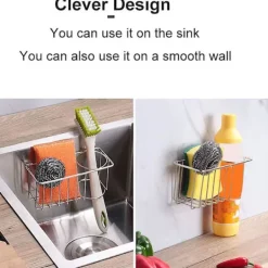 Svampar & Dukar-Svamphållare + diskborsthållare, 3 i 1 diskbänkshållare, 304 rostfritt stål rostfritt och vattentätt, självhäftande installation gratis borrning | Fyndiq