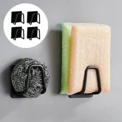 Svampar & Dukar-Svampställ i rostfritt stål, diskbänkssvampställ, självhäftande svamphållare, diskbänkssvamphållare, 4 stycken, svart 5*5cm
