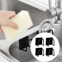 Svampar & Dukar-Svampställ i rostfritt stål, diskbänkssvampställ, självhäftande svamphållare, diskbänkssvamphållare, 4 stycken, svart 5*5cm