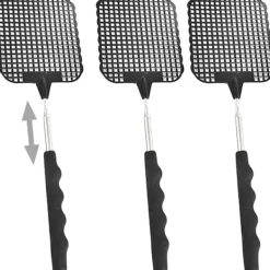 Skadedjur & Insekter-Svart 3-delad flugsmällare set, teleskophandtag för manuell skadedjursbekämpning, bärbar flugsmällare, skydda ditt kök