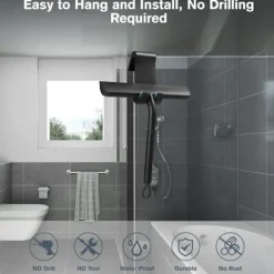 Fönsterrengöring-Svart duschskrapa, duschglsskrapa, duschskrapa med silikonfäste, silikonskrapa för badrum, glas, kakel, rengöring utan ränder