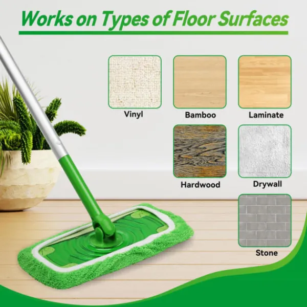 Städmoppar-Swiffer Mopp Ersättningsduk Absorberande Svamp Hushålls Våta & Torra Spin Mopp Duk Grön 4pcs